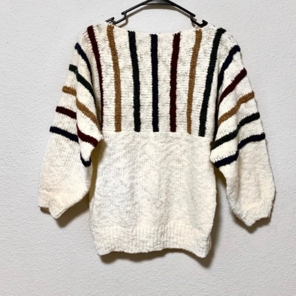 Vintage Sweaters - Vintage Cream and Vertical Stripe Sweater